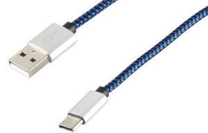 USB Ladekabel USB-A-Stecker > USB Typ C Stecker Nylon blau 2,0m