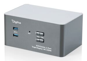 DIGITUS KVM Switch, 2-Port, Triple-Display. 4K, HDMI