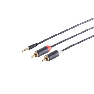 3,5mm Adapterkabel, 2x Cinch, slim, schwarz, 1,5m