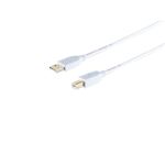 USB-A Adapterkabel, USB-B, 2.0, gold, weiß, 3m