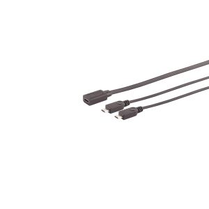 USB-C Y-Kabel, 2x USB Micro-B, 2.0, schwarz, 0,3m