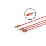 USB-A Ladekabel, 3-fach, Alu, rot, 1,2m