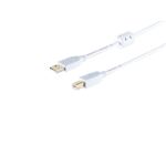 USB-A Adapterkabel, USB-B, 2.0, Ferrit, weiß, 1m
