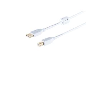 USB-A Adapterkabel, USB-B, 2.0, Ferrit, weiß, 5m