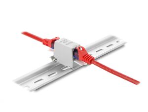 DELOCK RJ45 Kupplung Cat.6a BU > BU für Hutschienen Montage ungeschirmt grau