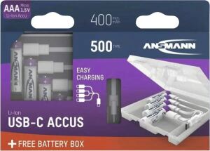 ANSMANN 1311-0035 Li-Ion Akkus Micro AAA Typ 500 (min. 400 mAh) 4er Pack mit Box