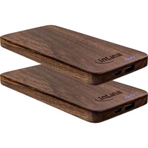 2er InLine woodplate, USB Powerbank 5.000mAh, mit LED Status Anzeige, Echtholz