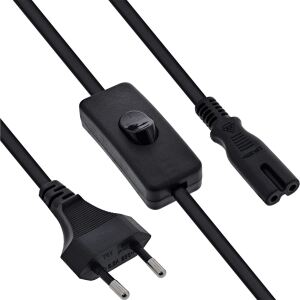 InLine Euro Netzkabel mit Schalter, CEE7/16 zu IEC-C7, schwarz, 1,5m