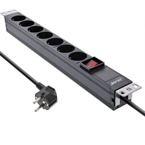 InLine 19" Steckdosenleiste, 7-fach Schutzkontakt, mit Schalter, 2m, schwarz
