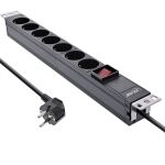 InLine 19" Steckdosenleiste, 7-fach Schutzkontakt, mit Schalter, 2m, schwarz
