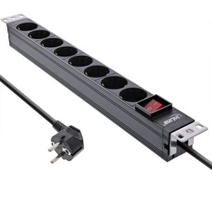 InLine 19" Steckdosenleiste, 8-fach Schutzkontakt, mit Schalter, 2m, schwarz
