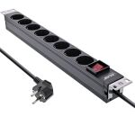 InLine 19" Steckdosenleiste, 8-fach Schutzkontakt, mit Schalter, 2m, schwarz