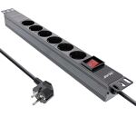 InLine 19" Steckdosenleiste, 6-fach Schutzkontakt, mit Schalter, 2m, schwarz