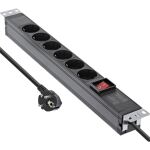 InLine 19" Steckdosenleiste, 6-fach Schutzkontakt, mit Schalter, 2m, schwarz