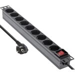 InLine 19" Steckdosenleiste, 9-fach Schutzkontakt, mit Schalter, 2m, schwarz