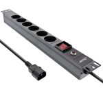 InLine 19" Steckdosenleiste, 6-fach Schutzkontakt, C14 Stecker, Überlastschutz