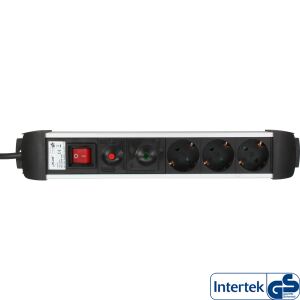 InLine Steckdosenleiste Alu, 3-fach Schutzkontakt, mit Ü-Schutz, Schalter, 1,5m