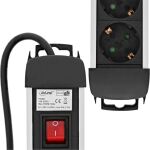 InLine Steckdosenleiste Alu, 3-fach Schutzkontakt, mit Ü-Schutz, Schalter, 1,5m