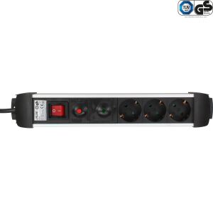 InLine Steckdosenleiste Alu, 3-fach Schutzkontakt, mit Ü-Schutz, Schalter, 1,5m