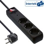 InLine Steckdosenleiste, 3-fach Schutzkontakt, ÜSS, schwarz