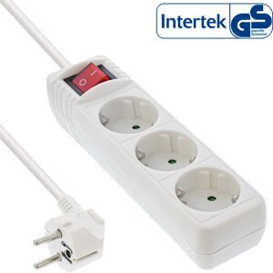 InLine Steckdosenleiste, 3-fach Schutzkontakt, mit Schalter, weiß, 1,5m