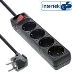 InLine Steckdosenleiste, 4-fach Schutzkontakt, mit Schalter, schwarz, 1,5m