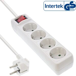 InLine Steckdosenleiste, 4-fach Schutzkontakt, mit Schalter, weiß, 1,5m
