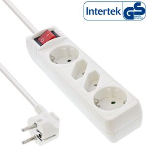 InLine Steckdosenleiste, 4-fach, 2x Schutzkontakt + 2x Euro, weiß, 1,5m