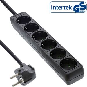 InLine Steckdosenleiste, 6-fach Schutzkontakt, schwarz, 5m