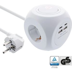 InLine Charging Cube, 3x Schutzkontakt, 2x USB-C, 2x USB-A, weiß, 2m