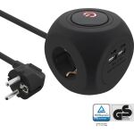 InLine Charging Cube, 3x Schutzkontakt, 2x USB-C, 2x USB-A, schwarz, 2m