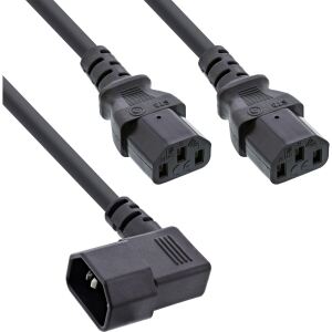 InLine Netz-Y-Kabel, Kaltgeräte, 1x IEC-C14 gewinkelt auf 2x IEC-C13, 1m