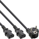 InLine Netz-Y-Kabel, 1x Schutzkontakt ST zu 2x Kaltgeräte ST, 1,8m