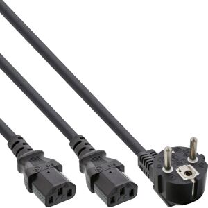 InLine Netz-Y-Kabel, 1x Schutzkontakt ST zu 2x Kaltgeräte ST, 1m