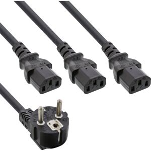 InLine Netz-Y-Kabel, 1x Schutzkontaktstecker zu 3x Kaltgerätestecker, 3m