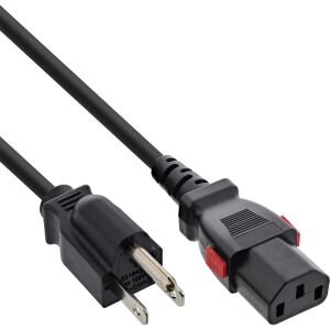 InLine Netzkabel, Netzstecker USA auf Kaltgerätestecker C13 verriegelbar, 2m