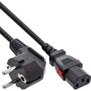 InLine Netzkabel, Schutzkontakt gewinkelt auf C13 verriegelbar, 3m