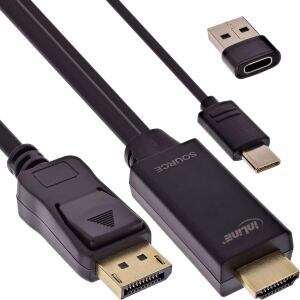InLine HDMI zu DisplayPort Konverter Kabel, 4K60Hz, schwarz/gold, 2m