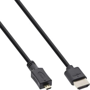 InLine HDMI Superslim Kabel A an D, HS mit Eth., Premium, schwarz / gold, 1,8m