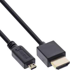 InLine HDMI Superslim Kabel A an D, HS mit Eth., Premium, schwarz / gold, 0,3m