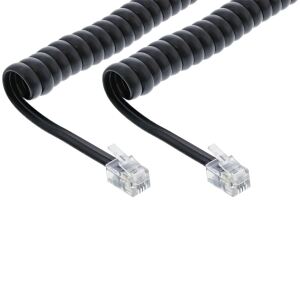 InLine Spiralkabel, RJ10 Stecker / Stecker, schwarz, 1:1 belegt, max. 4m