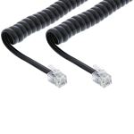 InLine Spiralkabel, RJ10 Stecker / Stecker, schwarz, 1:1 belegt, max. 4m