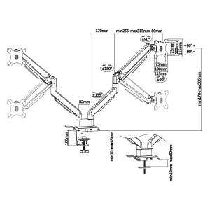 InLine Tischhalterung mit Lifter & USB/Audio, 2 Monitore bis 81cm (32"),schwarz