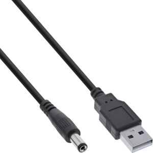 InLine USB DC Stromadapterkabel, USB A Stecker zu DC 5,5x2,50mm, schwarz, 1m