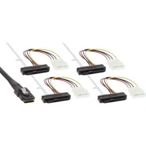 InLine SAS Anschlusskabel, Mini-SAS SFF-8087 an 4x SAS + Strom, 0,75m