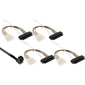 InLine Mini SAS HD Kabel, SFF-8643 gewinkelt zu 4x SFF-8482 + Strom, 0,5m