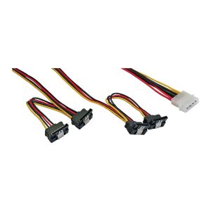 InLine SATA Strom Y-Kabel, 4pol auf 4x 15pol SATA gewinkelt, 0,40m + 0,55m