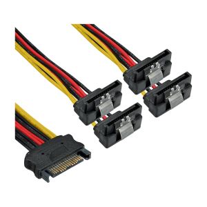 InLine SATA Strom-Y-Kabel, SATA BU/4x SATA ST gew., m. Laschen, 0,15m