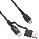 InLine 2-in-1 USB-C Kabel + USB-A Adapter, USB 2.0, 100W, TPE, schwarz, 1m