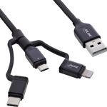 InLine 3-in1 USB Kabel, Micro-USB/Lightning/USB-C, schwarz/Alu, 1,5m MFi